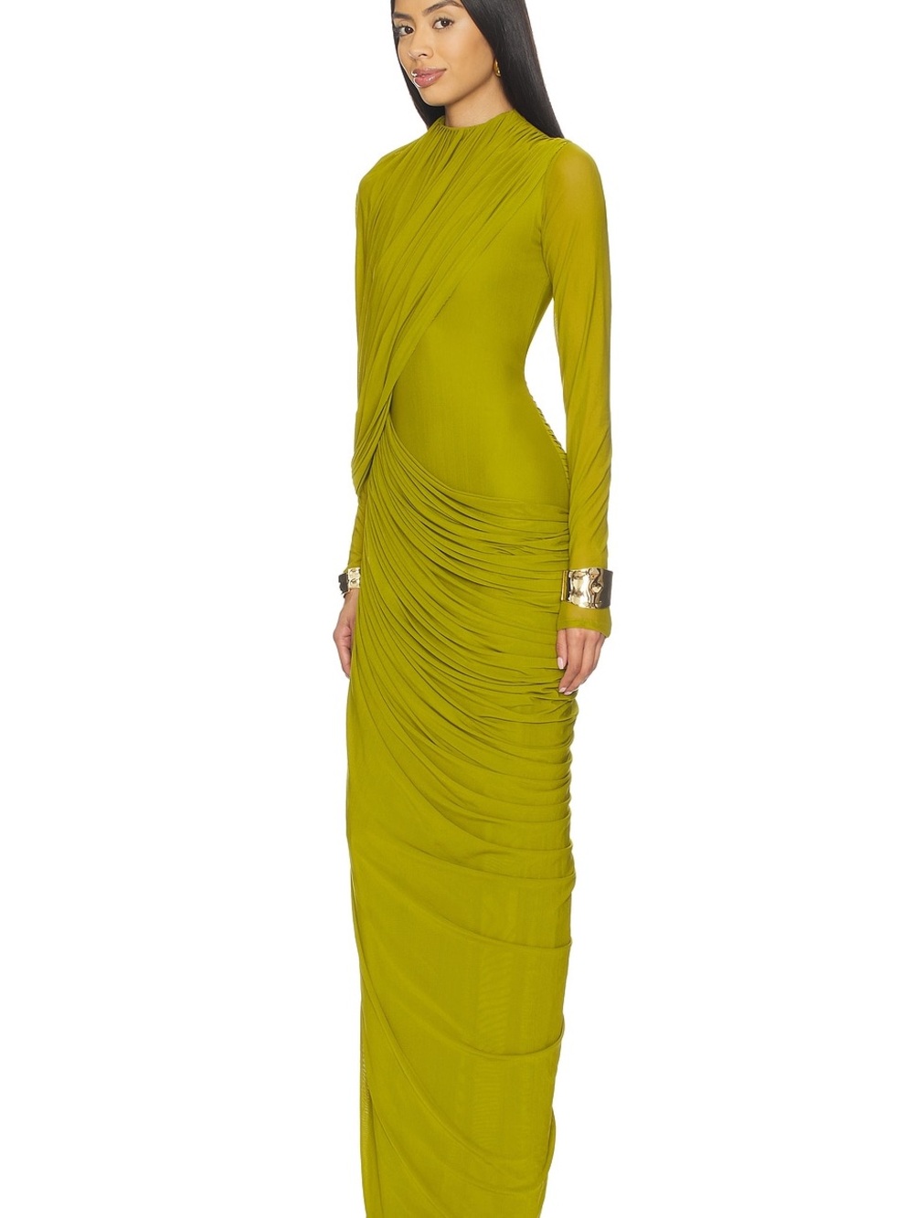Elegant Olive-Green Long Sleeve Draped Evening Dress Nwt Size Xs — image 6 of 7